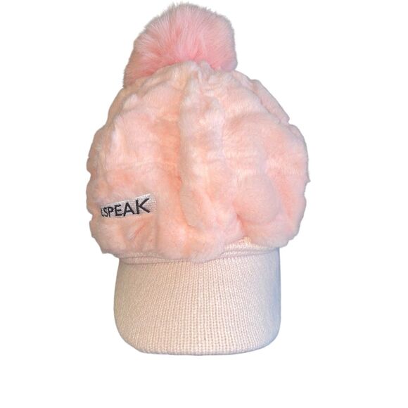 Pink Plush Pom-Pom Visor Beret Hat - Picture 2 of 6